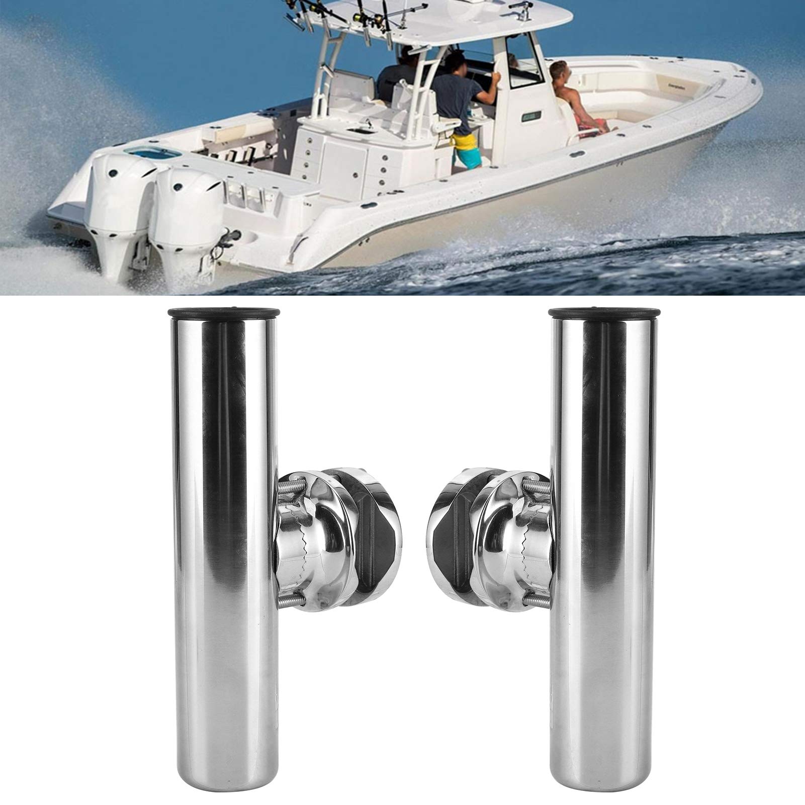 Keenso Support de Canne à Pêche à sur Rail de Bateau, 2 Pièces en Acier Inoxydable Voir Support de Canne à Pêche 32mm à 50mm Support de Rail pour Pince de Tournoi