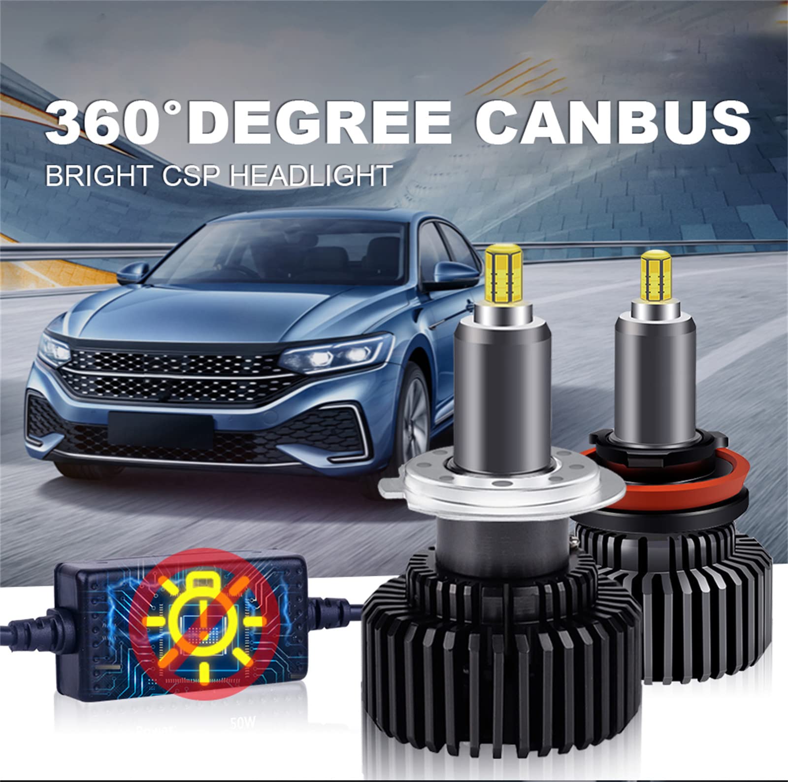 Bombillas LED Para Faros Delanteros, 360 Grados Ocho Lados Brillan 100W 30000 Lúmenes Kit De Conversión De Faros LED Superbrillantes 6000K Blanco Frío IP68 A Prueba De Agua, Paquete De 2,H7
