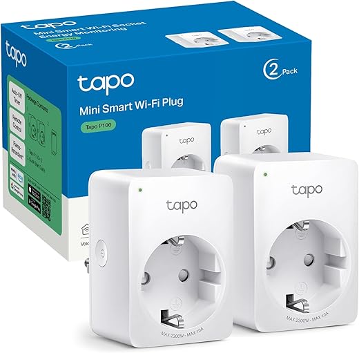 Tapo P100 (2 Pack) - Mini Wi-Fi Smart Plug, Optimal for Programming On/Off and Energy Saving, No Hub Needed, Compatible with Alexa and Google Home, White