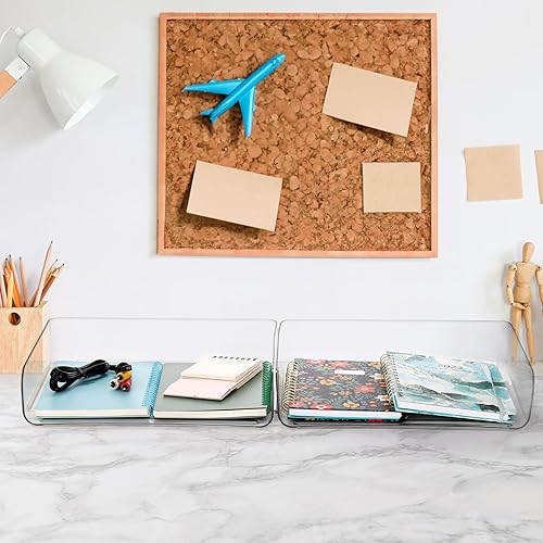 Miniatura 5 de Okllen Paquete de 3 bandejas de papel apilables, juego de bandejas de escritorio de PET transparente, bandeja organizadora de documentos de archivos