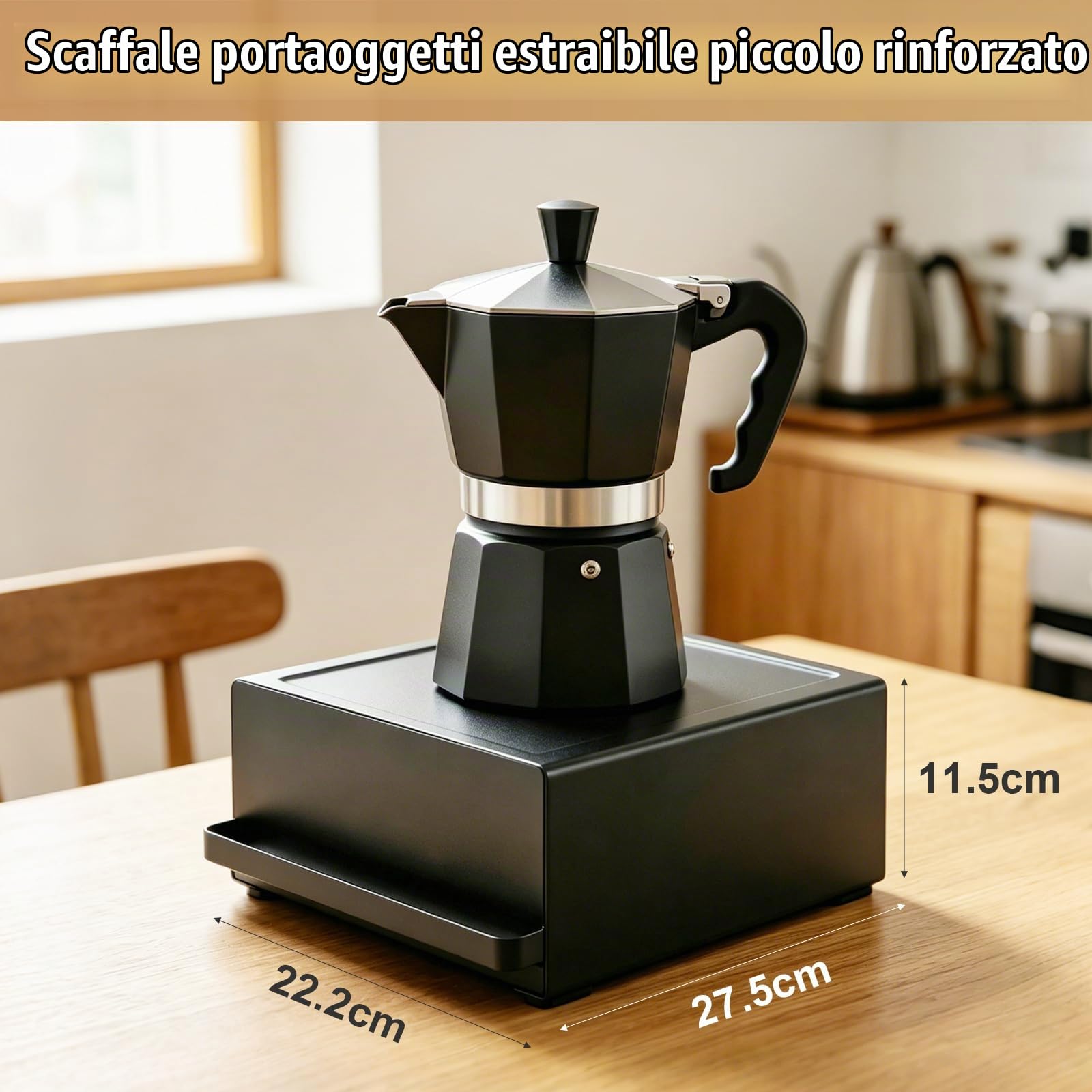 Cassetto da Scrivania per Caffè con Scomparto Magnetico, 27,5x22,2x11,6 cm, Organizer per Capsule Caffè e Bustine Tè