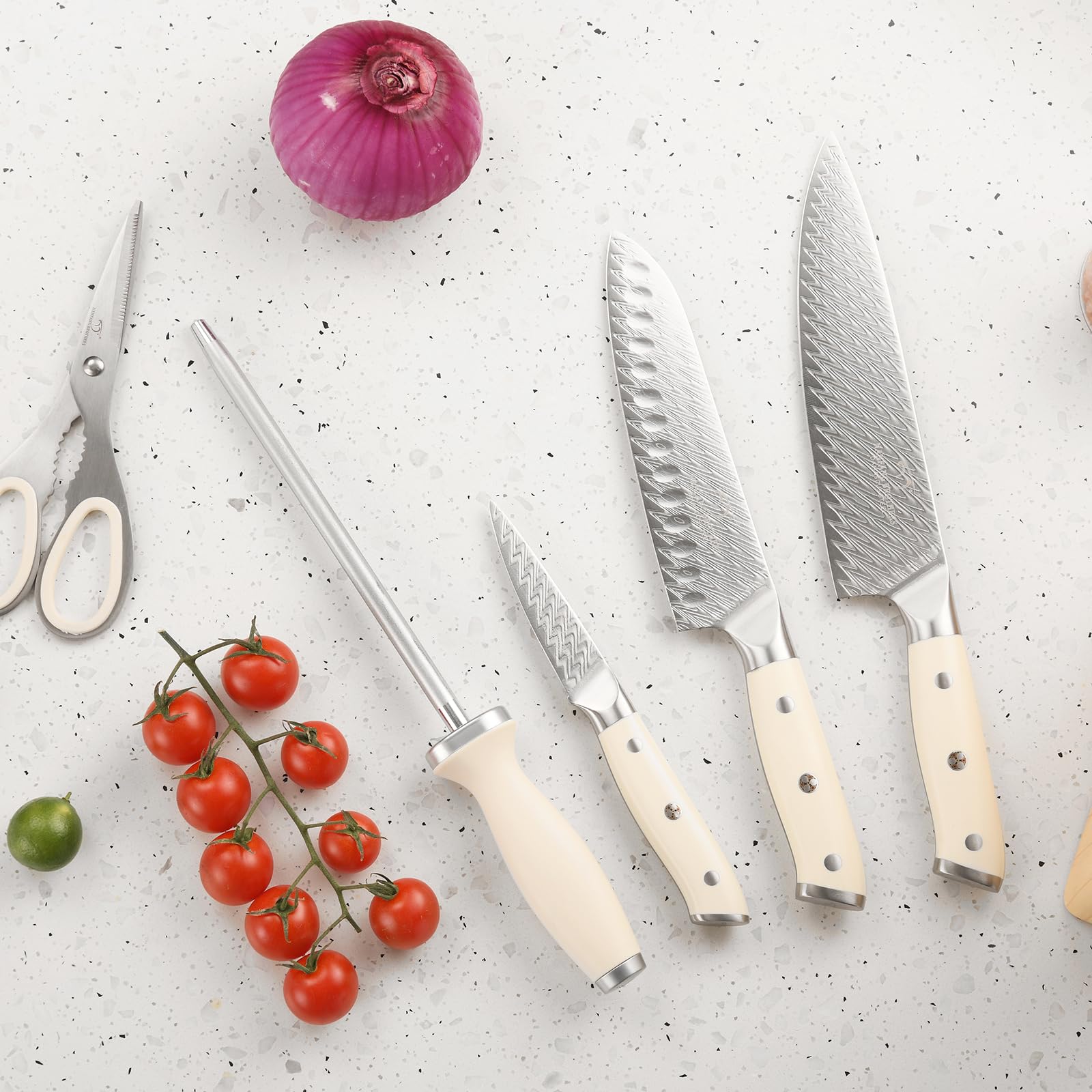 Nanfang Brothers Professional knife Damascus knife Holder Wood Set de 6 pièces Damascus Kitchen knife set set Set de couteaux de cuisine en acier inoxydable chef knife Holder avec couteau pointu
