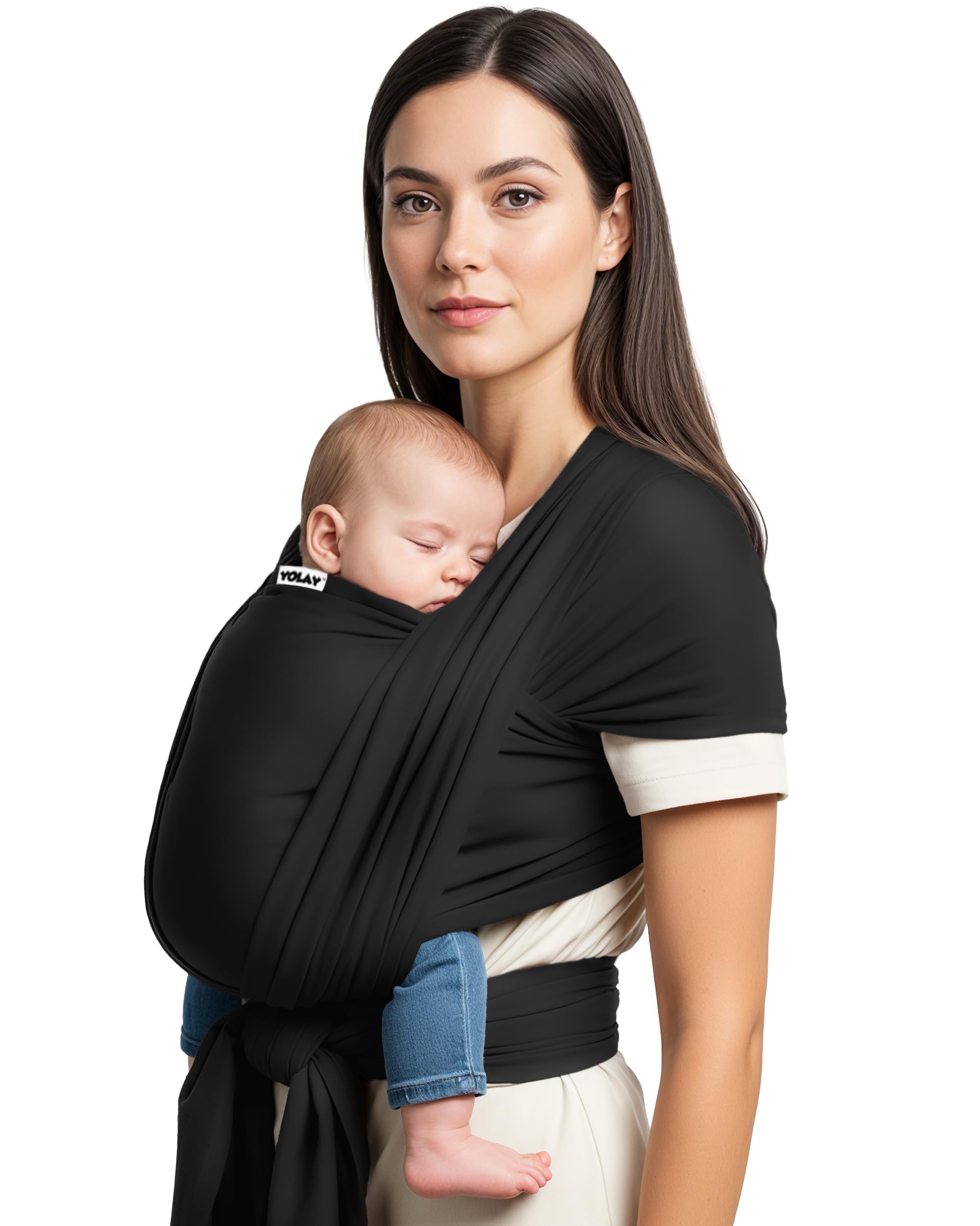 yolay baby wrap carrier easy to wear soft baby carrier sling hands free adjustable baby carrier for newborn to toddler upto 50 lbs, black