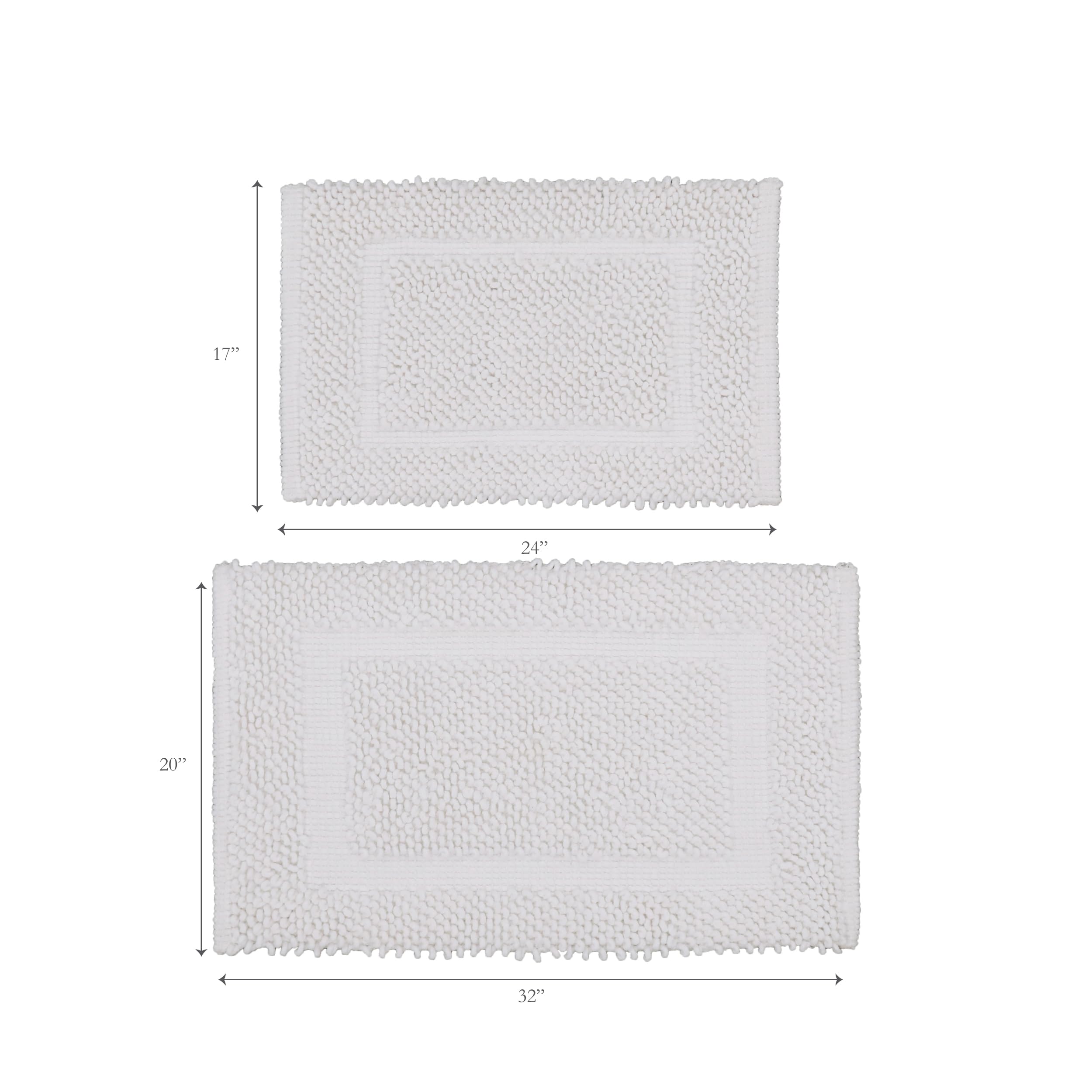 Jean Pierre New York Alfombra de baño Antideslizante de 100% algodón de Chenilla, 17 x 24 pulgadas/20 x 32 Pulgadas, Color Blanco