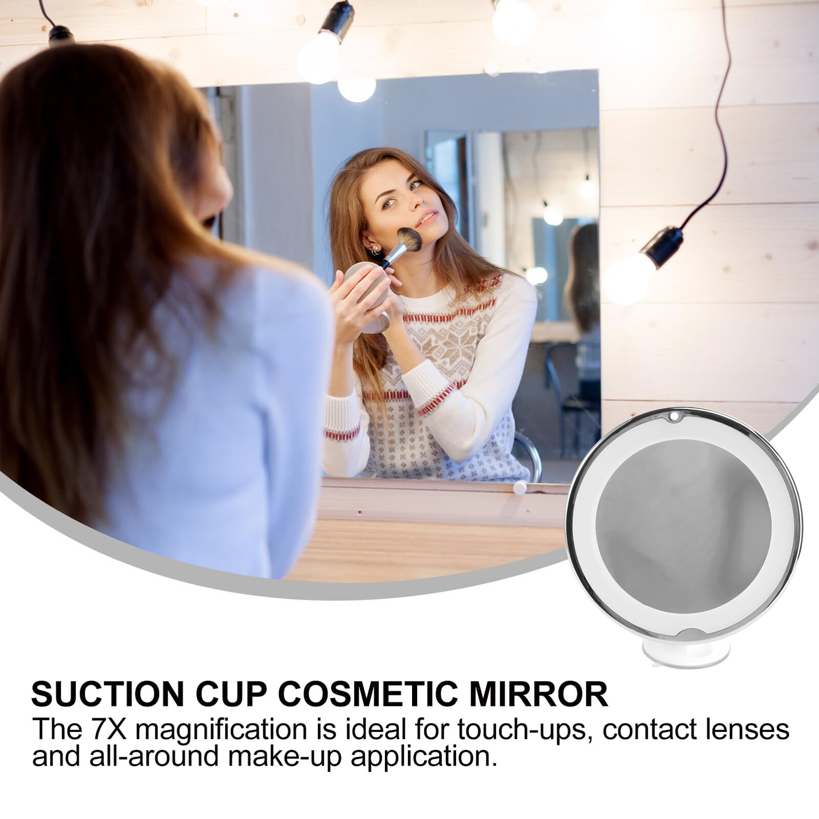 ibasenice Specchio per Trucco Tondo 7x con Illuminazione LED e Ventosa Bianco in Vetro per Bagno e Uso Personale