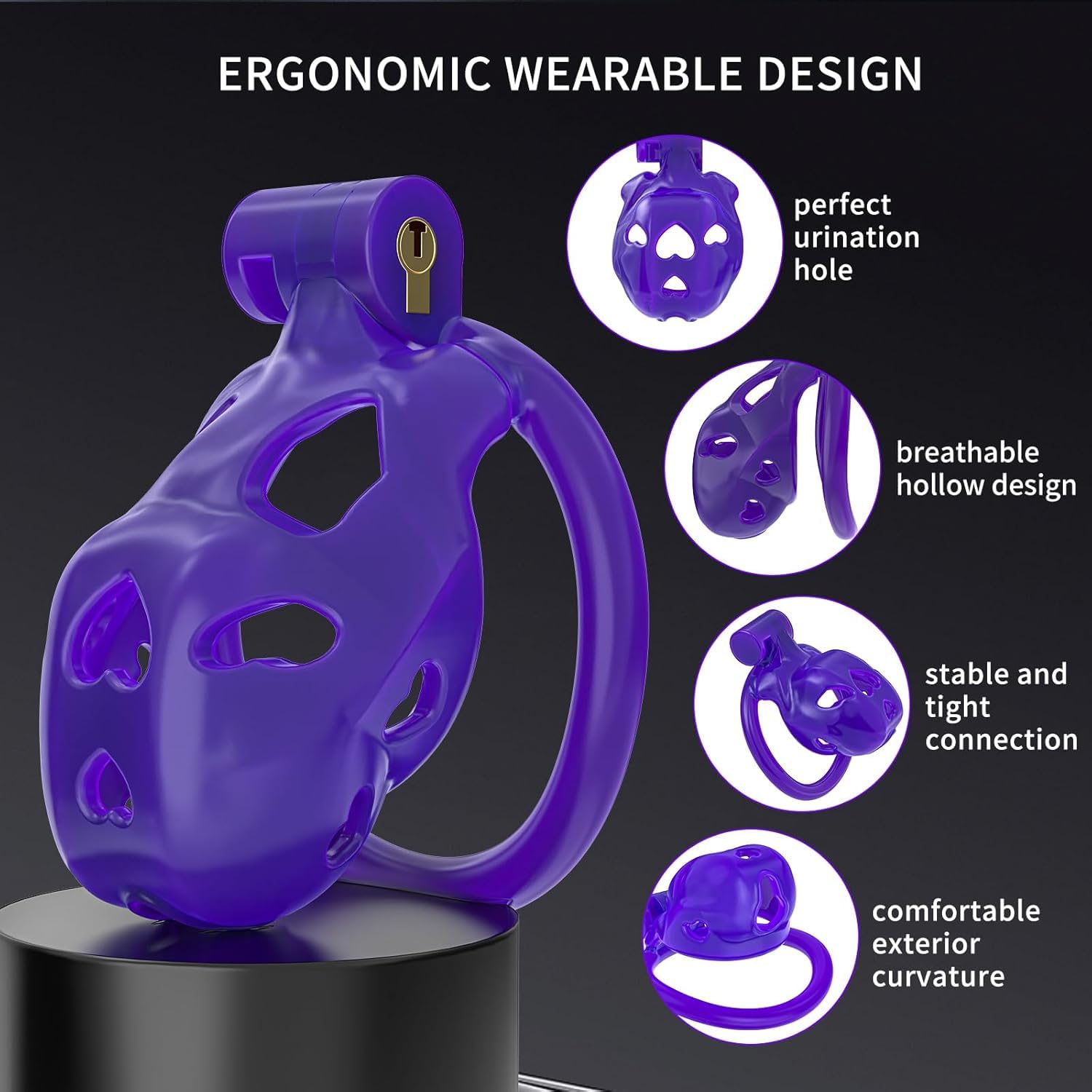 FYJENNICC Love 1.0 Chastity Cage - Lightweight Resin Male Chastity Device with Invisible Lock,Bondage Gear for Men Beginner-Friendly Design with 4 Adjustable Rings Adult Sex Toy (Pink, Small): Purple Nano