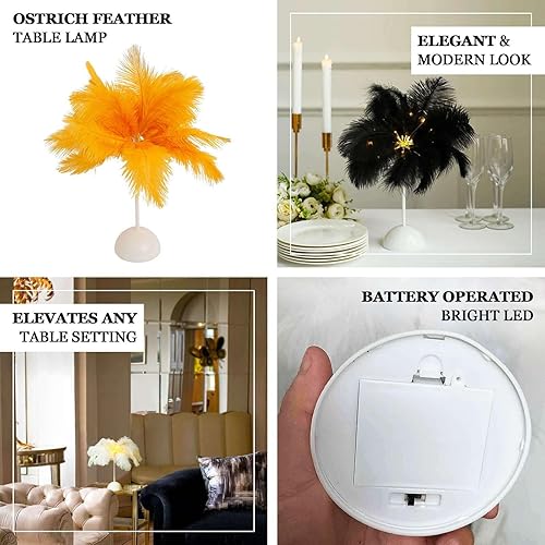 Miniatura 4 de Efavormart - Lámpara de mesa LED de plumas de avestruz negra de 15 pulgadas, funciona con pilas, centro de mesa de boda inalámbrico