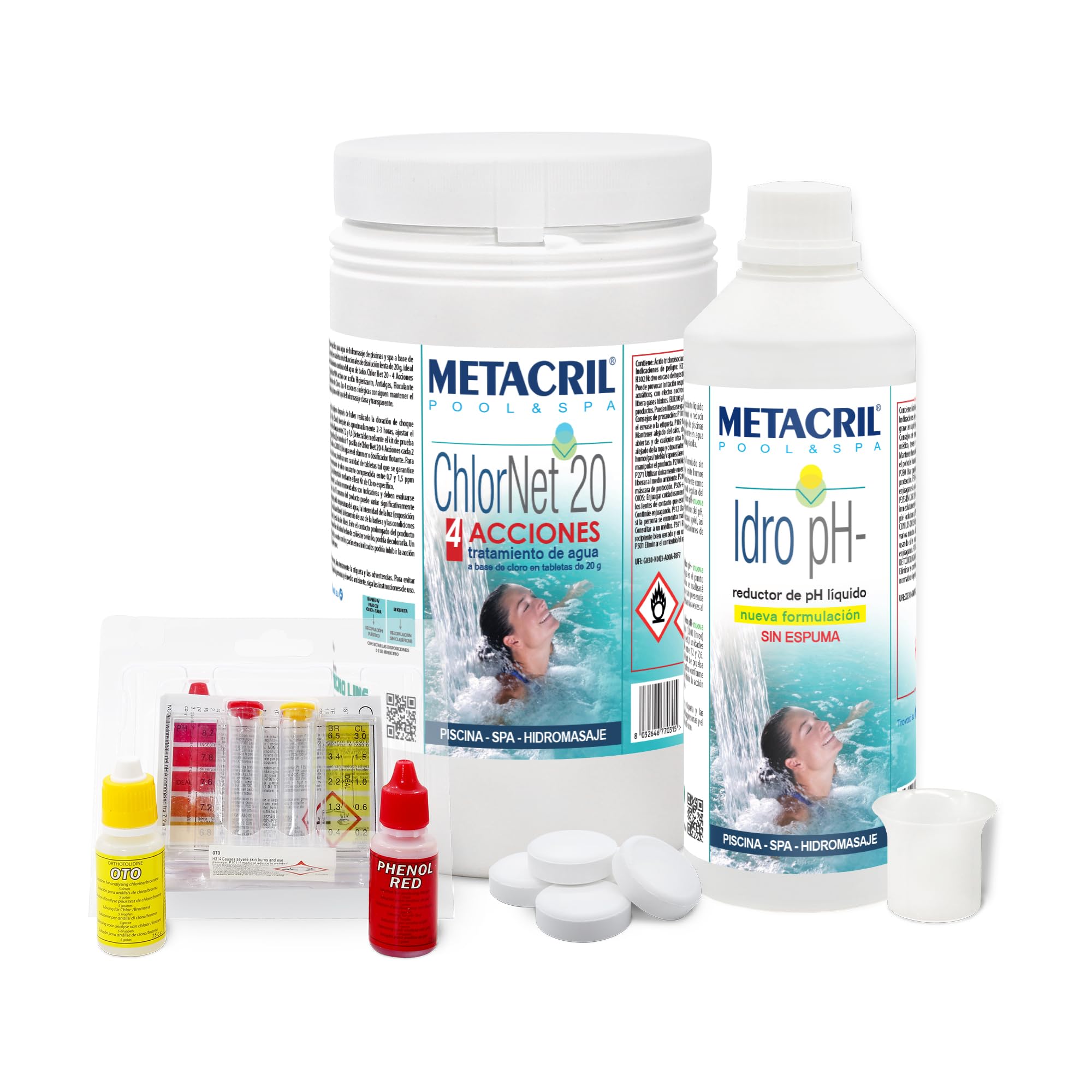 Metacril Starter Kit Chlor Multiaction-L, Trattamento Acqua per Spa - 2 Kg | Set a Base di Cloro Multiazione, in Pastiglie da 20 gr, Ideale per Piscina o Spa Idromassaggio di Tutte le Marche
