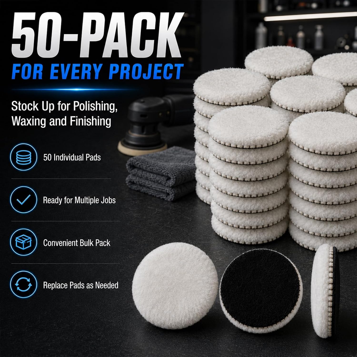 50 Pcs 3 Inch Artificial Wool Polishing Buffing Pads for Drill
