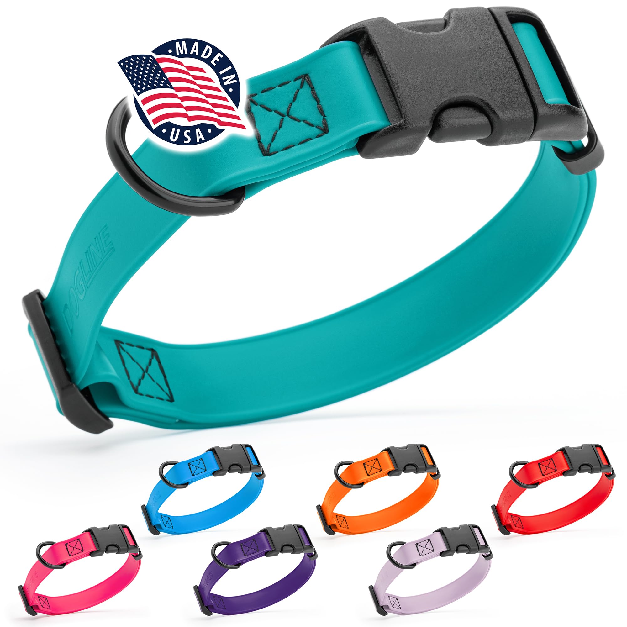 Dogline Biothane Waterproof Dog Collar with Quick Release Buckle Strong Coated Nylon Webbing with Odor- Proof for Easy Care Easy to Clean Fits Small Medium or Large Dogs, Teal 3/4" W 12-19" L