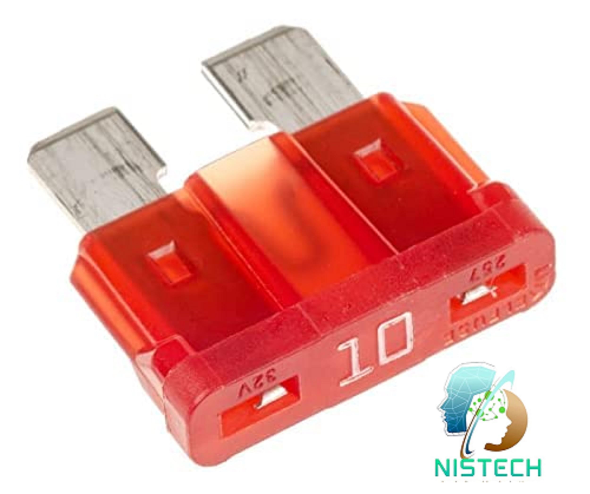 NISTECH 10 Amp Red ATC/ATO Fuses Enterprises (Pack of 10) Fuse for Bike and Car Blade Fuse [10amp) - 10pcs 1