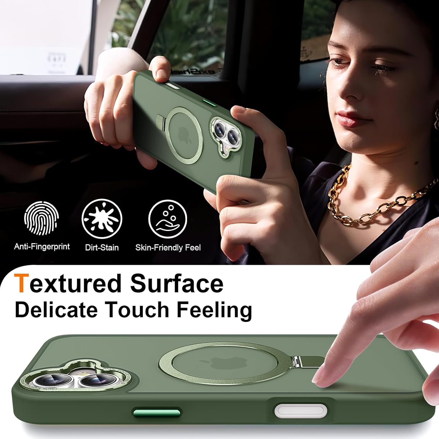 Magnetic for iPhone 16 Case with Ring Stand, [10 FT Drop Protection] [Velvety Touch] Slim Translucent Matte Back Shockproof Phone Case for iPhone 16 6.1'', Midnight Green - Image 5