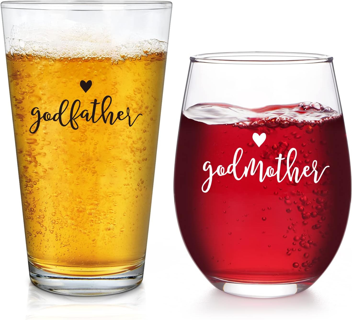 DAZLUTE Godparents Proposal Gift, Godfather Beer Glass Godmother Stemless Wine Glass for Godmother Godfather Mothers Day Fathers Day Christmas Birthday, Baptism Gift for Godparents from Godchild, 17oz