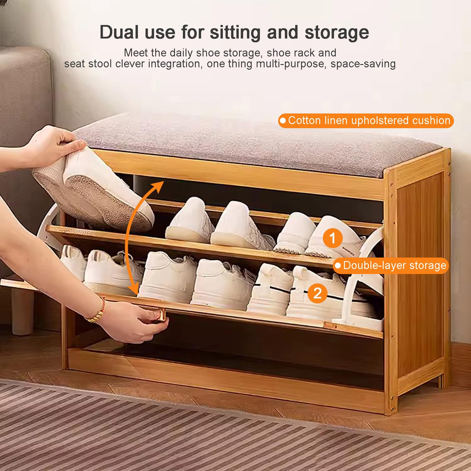 Banco Zapatero de Madera con Puertas de Malla, Armario de Almacenamiento de 2 Niveles para Zapatos, Ideal para la Entrada, el Pasillo, la Sala de Estar o el vestíbulo. El