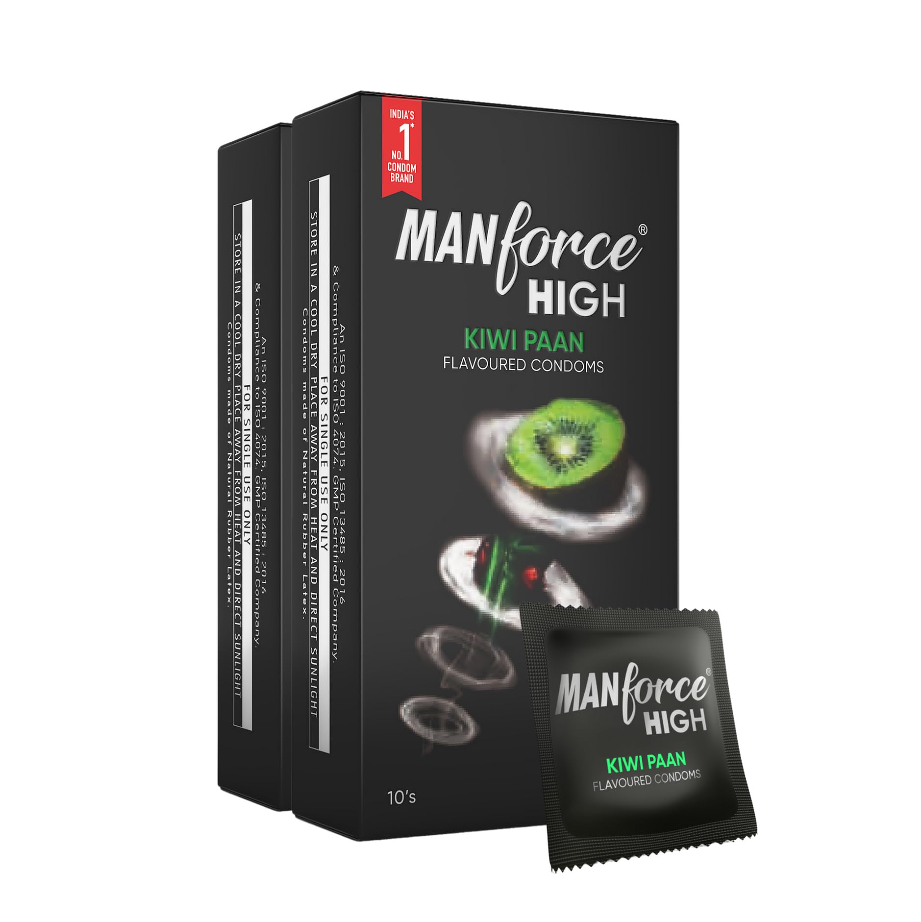 Manforce High Kiwi Paan Flavoured Condoms for Men| 10 Count| Ultra Thin| Lubricated Latex Condoms For Her Enhanced Pleasure x Pack of 2