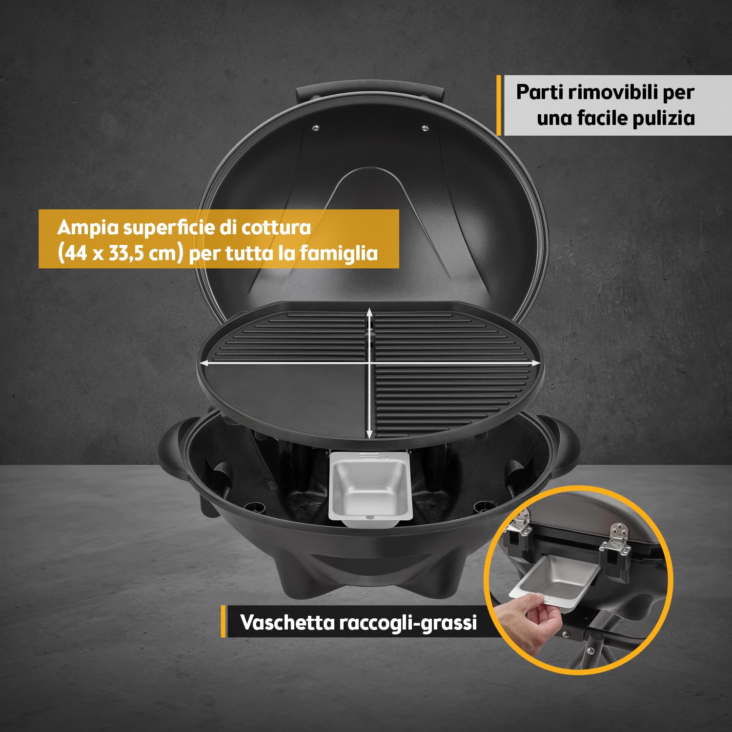 TZS First Austria Barbecue elettrico 2 in 1 2400W BBQ pieghevole con termometro