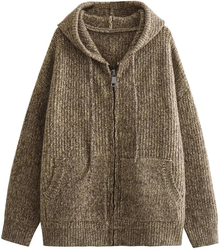 Spring Temperament Casual Loose Hooded Zipper Jersey Sweater Jacket