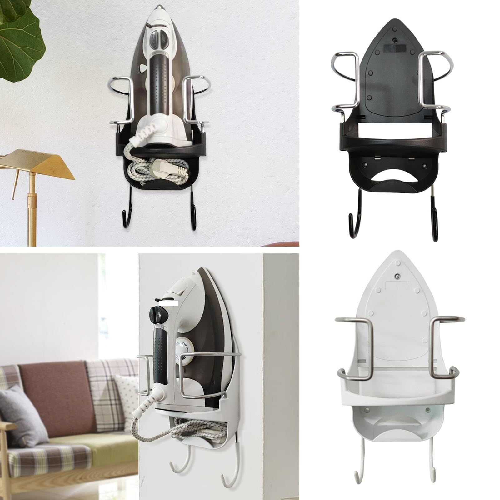 Wandmontierter Elektrischer Bügeleisenhalter Bügelbrett mit Haken, einfacher Bügelaufhänger for Schrank, Badezimmer, Waschküche(Black)