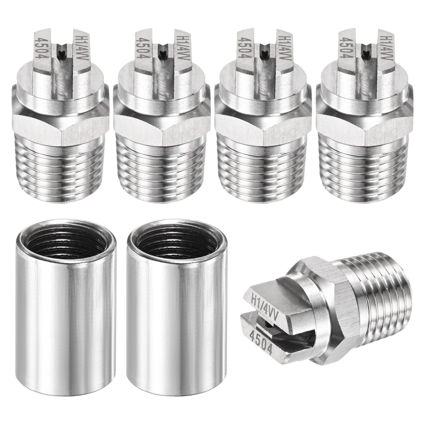 TIXIPEM 1/4" BSP Male 45 Degree Flat Fan Spray Tip [7PCS] - High Pressure Washer Spray Nozzle with 1/4" BSP Female Pipe Fitting Used for Water Guns - [Stainless Steel-1.3MM]