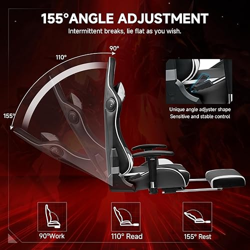 Miniatura 5 de GTPLAYER Silla de juegos con altavoces Bluetooth y reposapiés, silla ergonómica para jugadores con respaldo reclinable, reposabrazos 3D, altura de