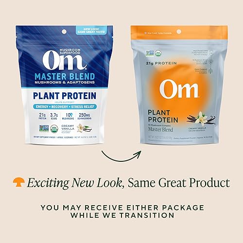 Miniatura 2 de Om Mushroom Superfood Master Blend Proteína en polvo a base de plantas, 18.27 onzas, 14 porciones, proteína cremosa de vainilla con complejo de 10
