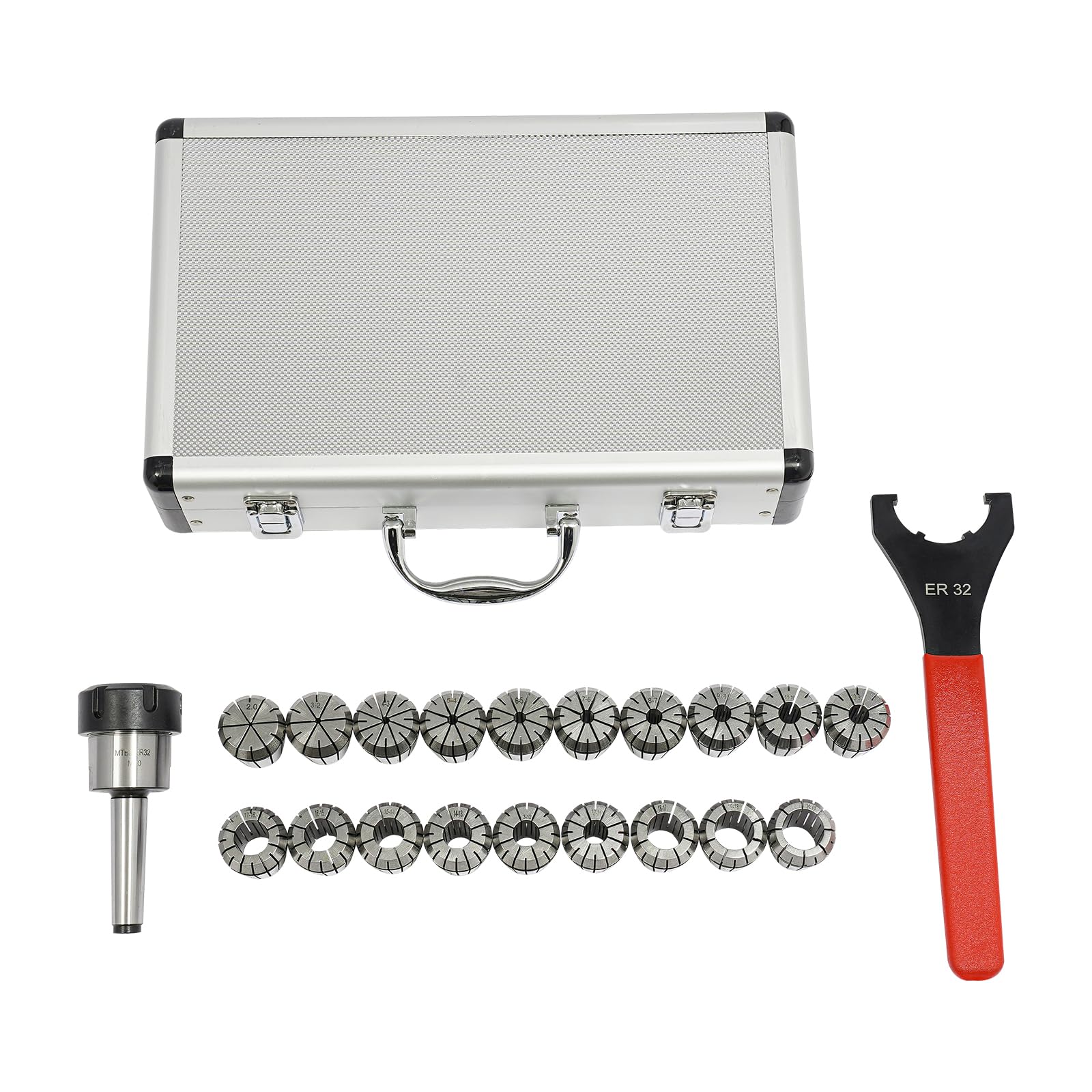 21Tlg Spannzangen Satz, MK2 MT2 ER32 M10 Dedizierte 2-20MM Präzision Dediziert Spanner Spannzangenfutter CNC Werkzeug mit Transportbox für Fräsmaschine Bohrmaschine Drehmaschine CNC Gewindebohren