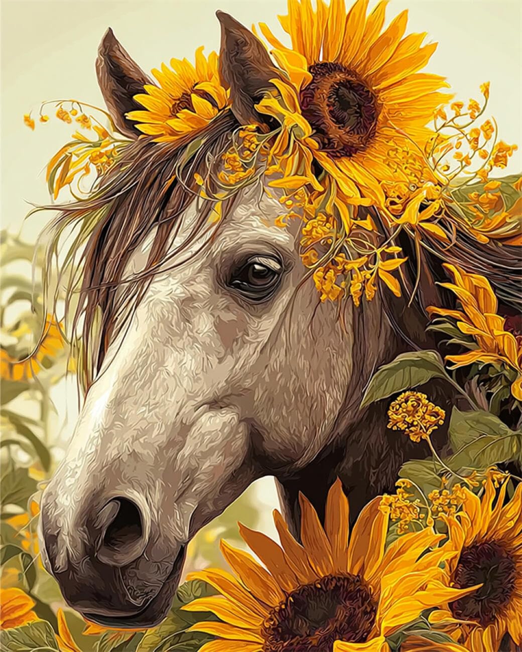 RKFLGEW DIY Bead Embroidery Kit Horses and Flowers 50x70cm