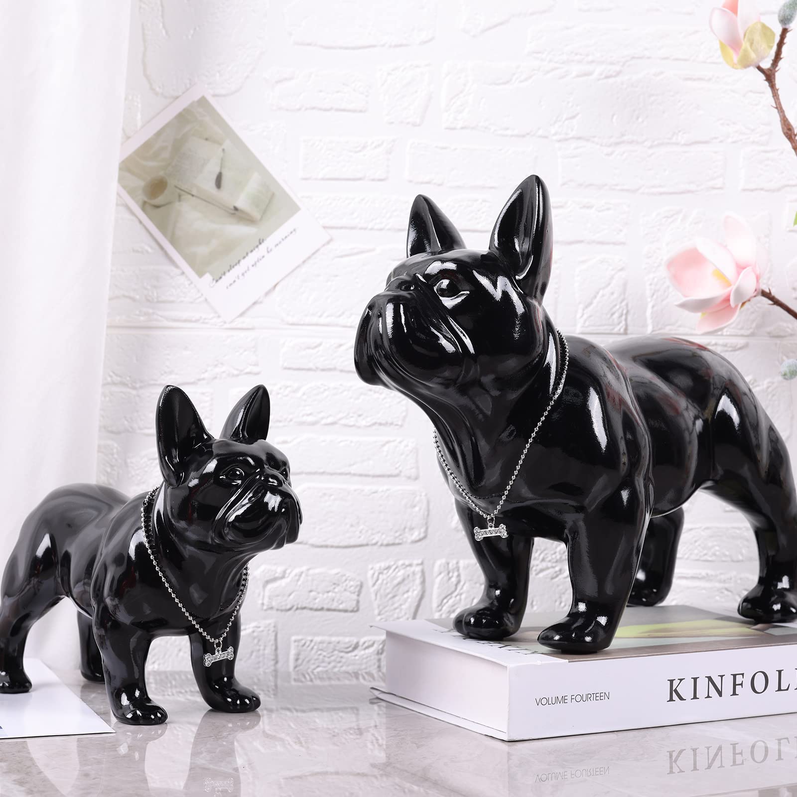 suruim Figurka buldoga francuskiego z żywicy, prezent, rzeźba, wystrój domu, dekoracje na biurko, dekoracja czarnego stołu, kolor czarny, 25 cm