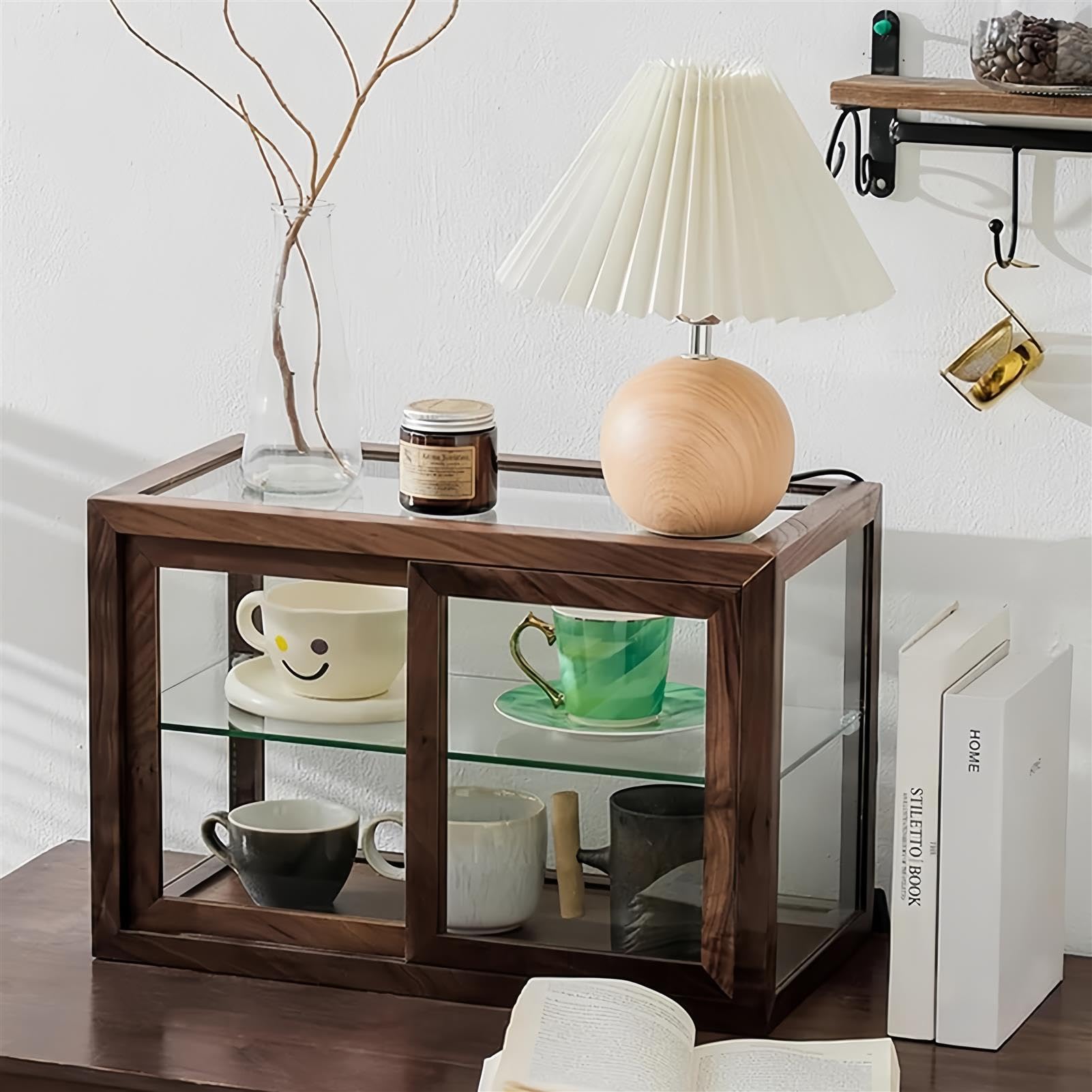 Despensa De Doble Capa, Vitrina De Madera para Objetos De ColeccióN, Vitrina De Mostrador para PanaderíA, Cafetera/Vinoteca, para Sala/Comedor