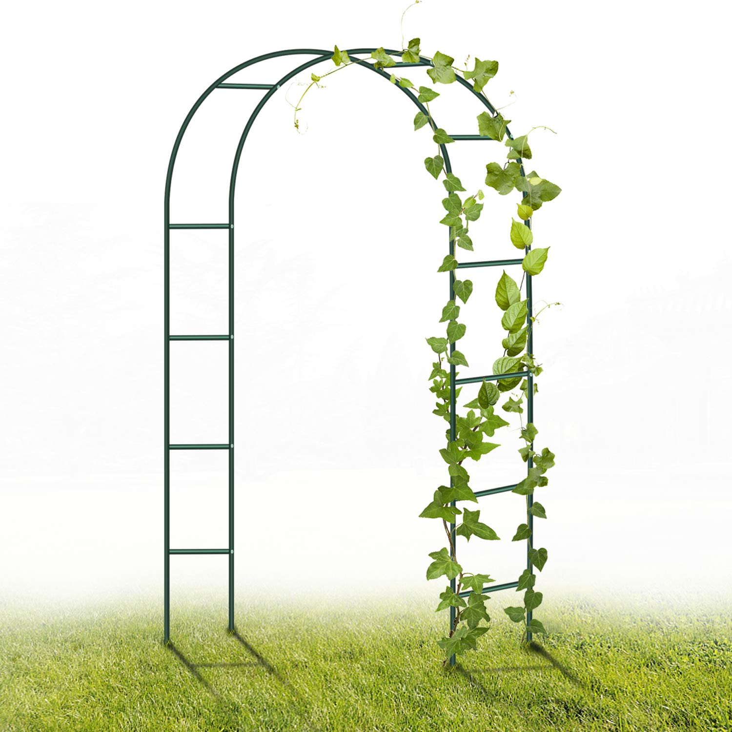 Metal Garden Arch, 2.4M Garden Archway Traliccio in Acciaio Verniciato a Polvere per Piante Rose di Supporto Arrampicata Arco Decorazione del Giardino (Verde Scuro)