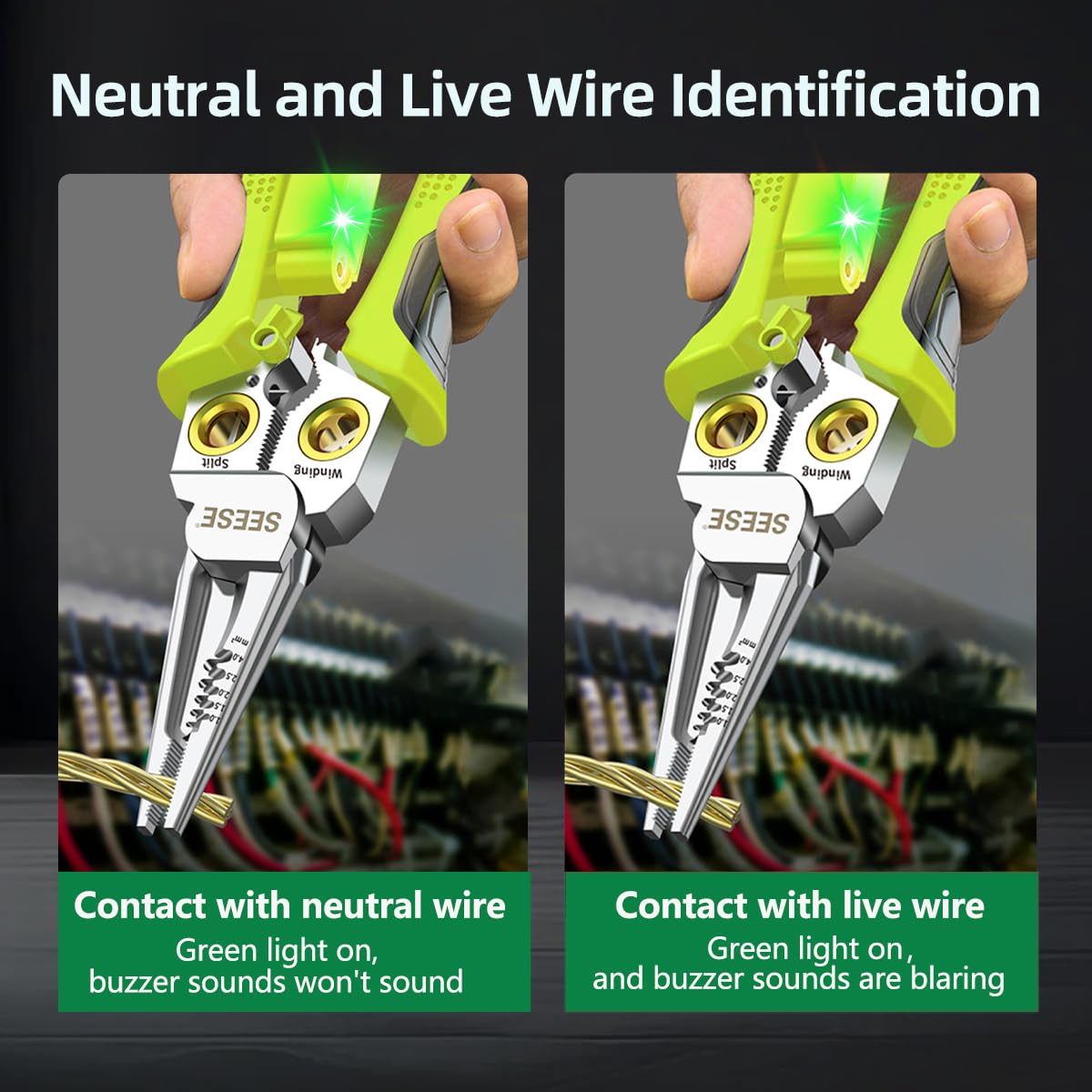 Pelacables 8 en 1 para electricista: alicates de punta de aguja con probador de voltaje y alarmas duales, alicates eléctricos para cortar cables, tirar de cables y engarzar cables