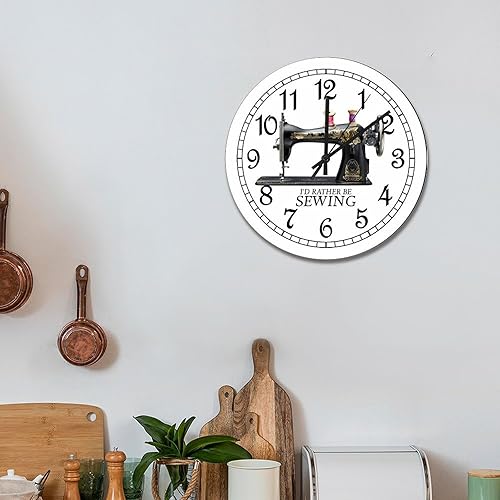 Miniatura 6 de ArogGeld Reloj de pared con texto en inglés "I'd Rather Be Sewing Room" (15 pulgadas), funciona con pilas, silencioso, sin tictac, estilo casa de