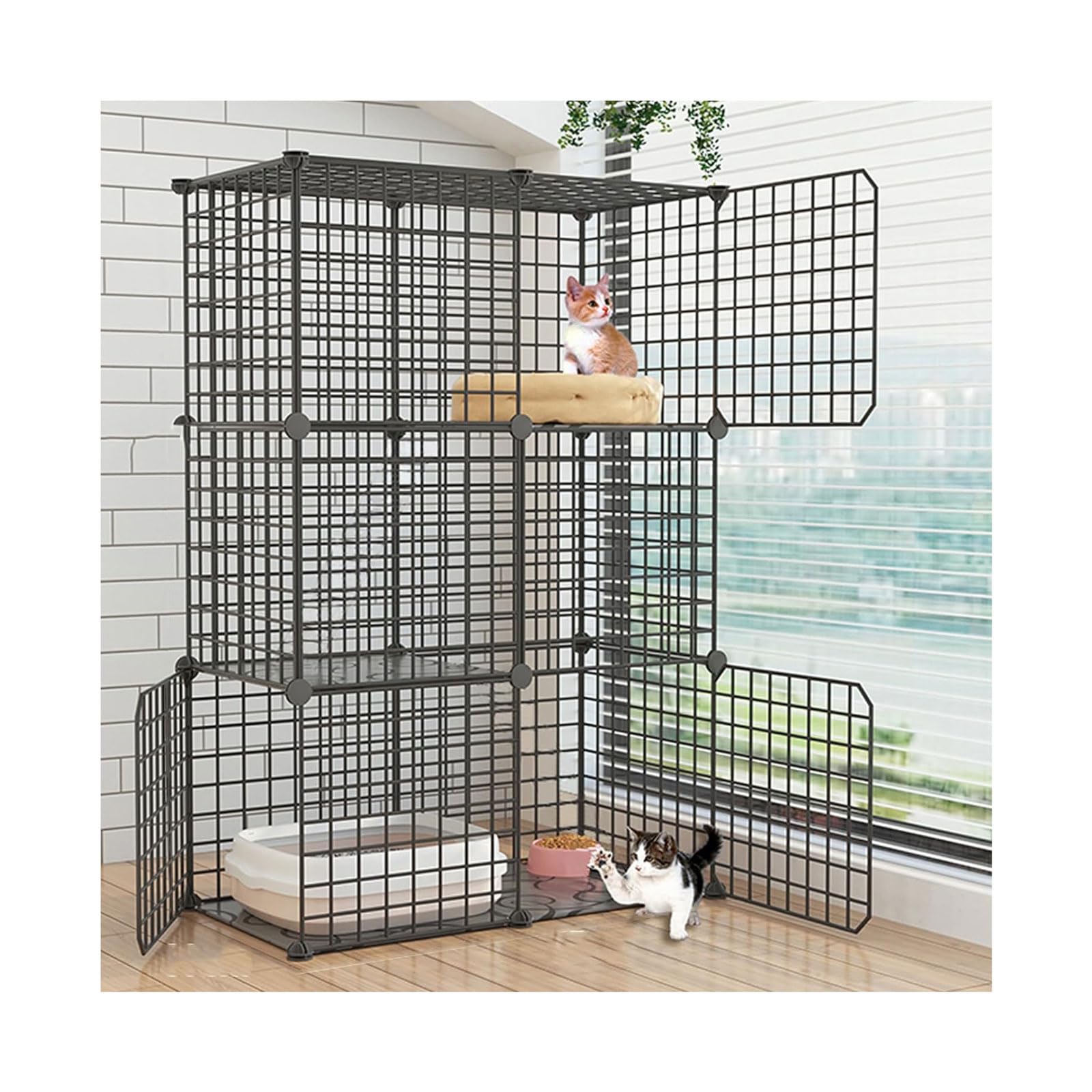Gabbia per gatti a 2/3 livelli, per interni, staccabile, fai da te, in filo metallico, con scala e strumento di installazione, cuccia per piccoli animali per gattini e cuccioli