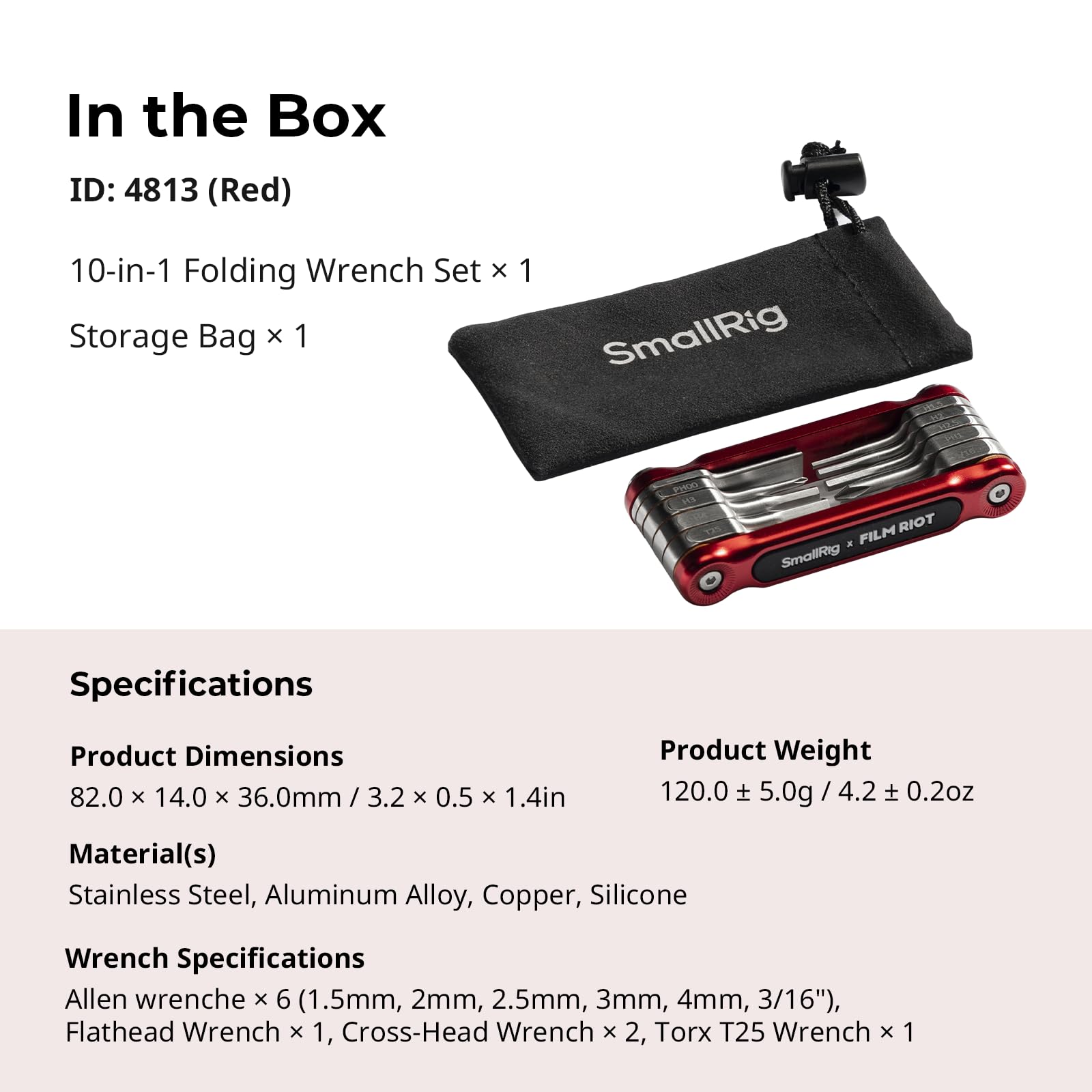 SMALLRIG x FILM RIOT Juego de Herramientas Plegables 10 en 1 con Destornilladores y Llaves Hexagonales, Posicionamiento en Múltiples ángulos, Diseño Portátil y Compacto (Rojo) - 4813