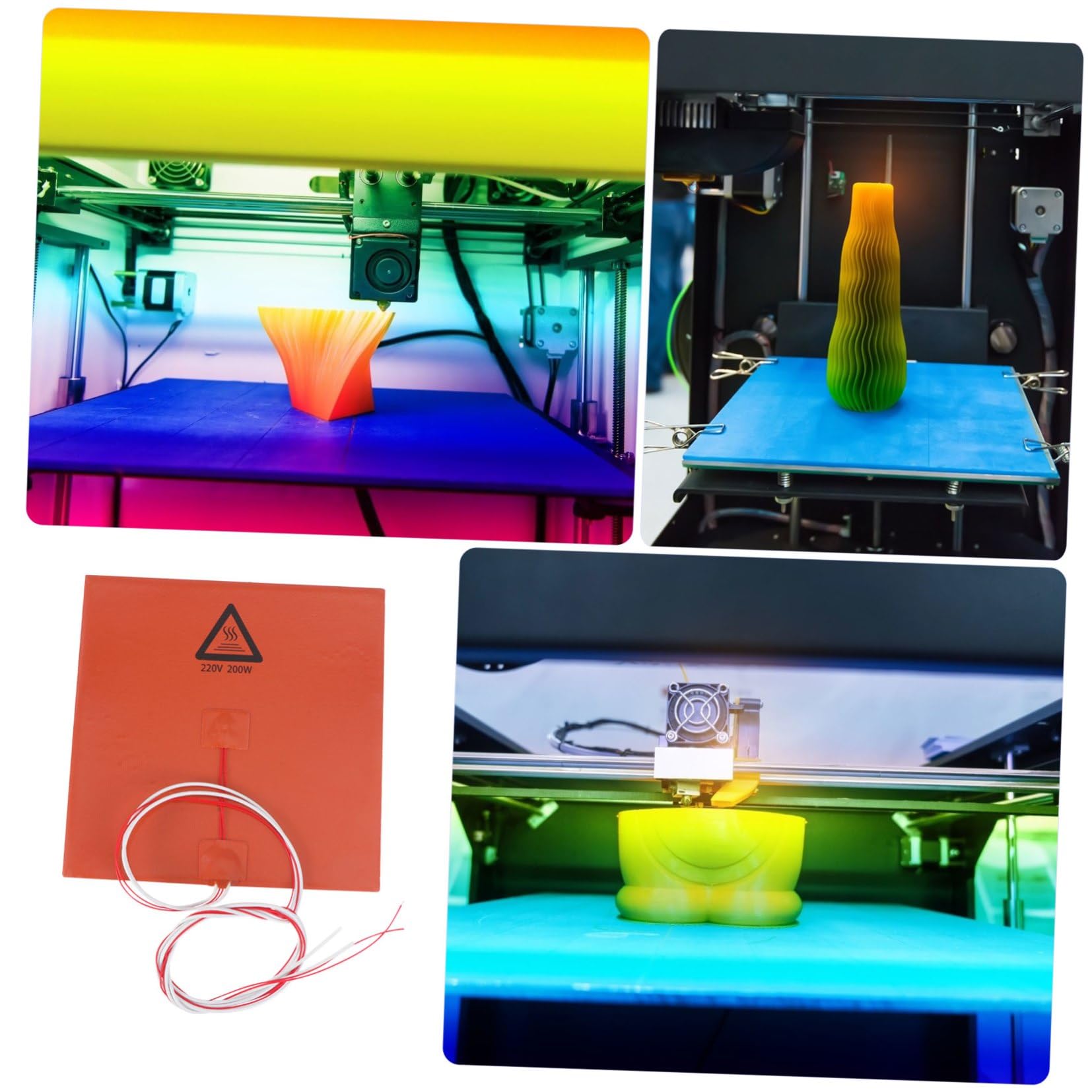 Placa para Impresora 3D 220v 200W de Silicona y Aleación Adhesiva | Adhesivo, Aislamiento Térmico E, para Cama Caliente de Impresora 3D, Color Naranja