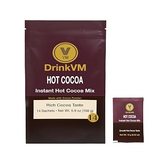 DrinkVM Instant Hot Cocoa Mix, 14 Sachets, Made with Cocoa Powder, Rich Cocoa Taste, Single-Serve Sachets, 5.9 oz (168 g)