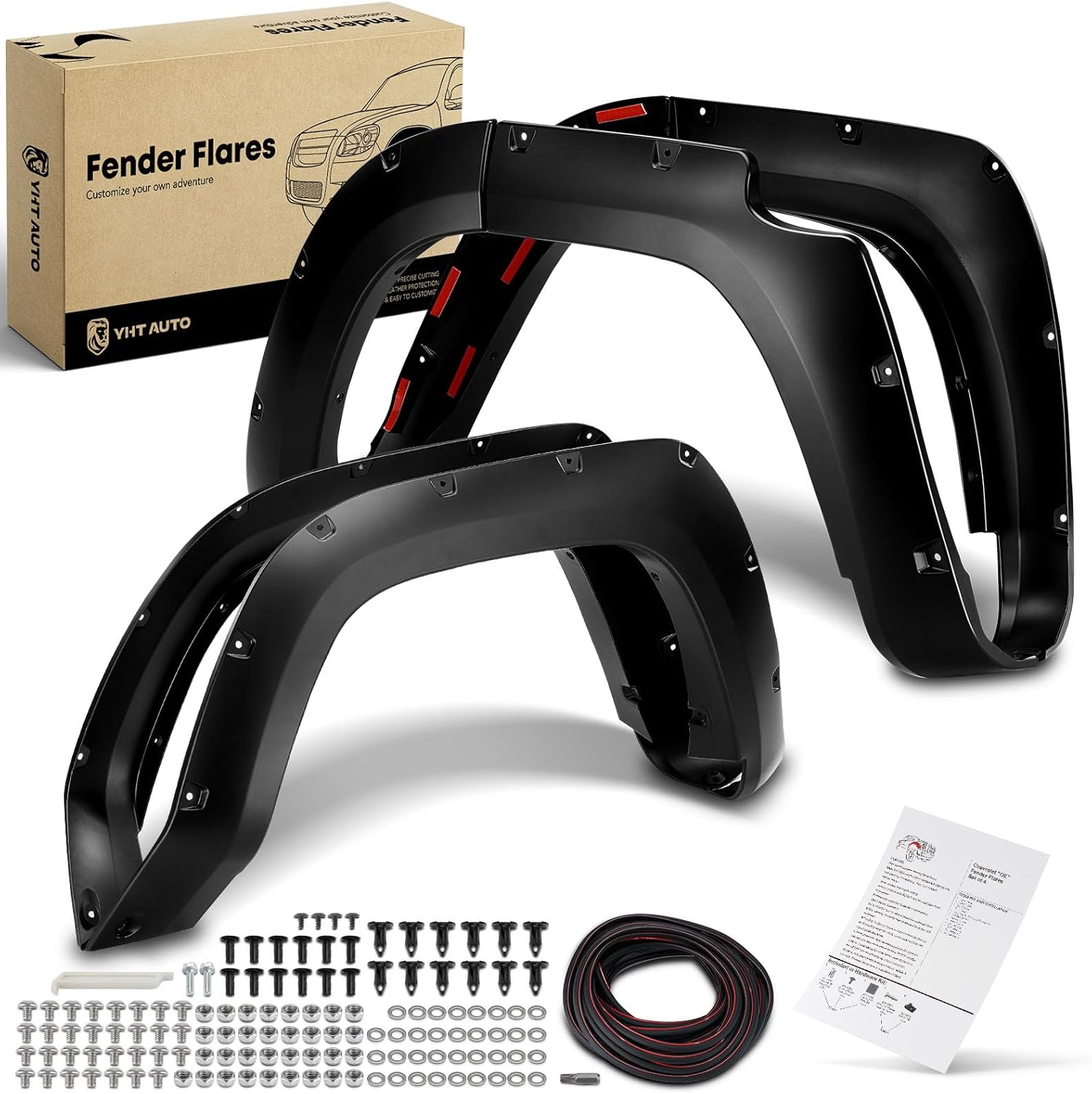 YHTAUTO Paintable Fender Flares w/Hardware Kit Fit 2014-2023 Toyota 4Runner SUV (Not Fit Limited Models), Front & Rear Pocket Bolt Riveted Style Smooth Matte Wheel Cover Protectors