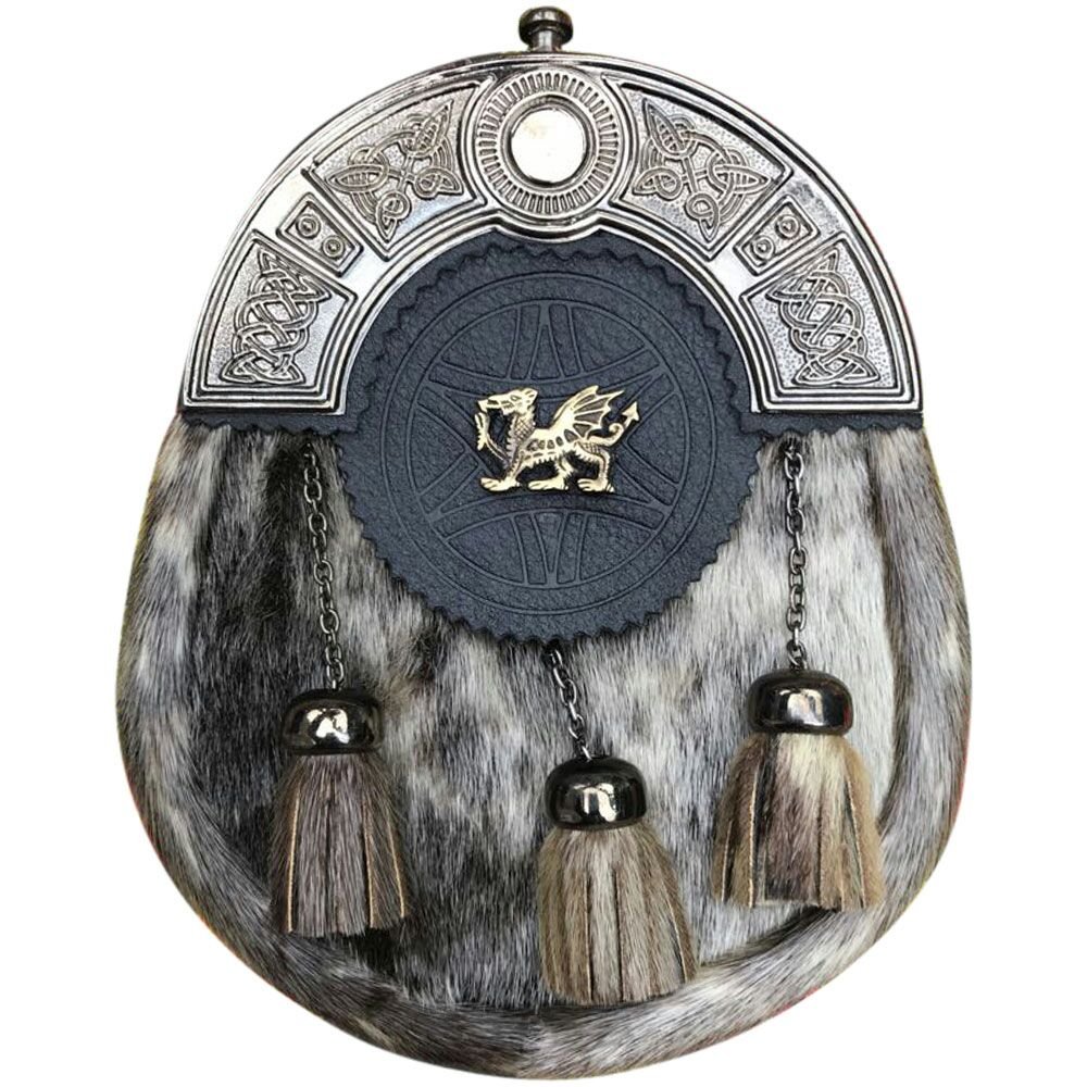 House Of Highland 77 Unisex Beige Scottish Kilt Sporrans Badge Style Welsh Dragon Antique Finish/Mens Kilt Sporran