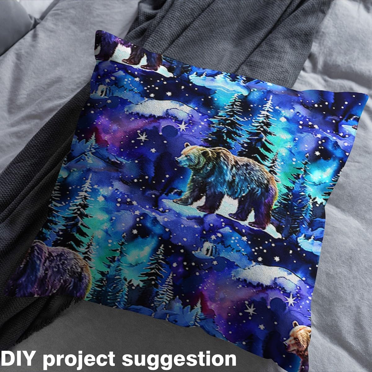 Wild Bear Fabric by The Yard,Merry Christmas Theme Decor Fabric for Sewing Supplies,Winter Snowflake Fabrics Soft Polyester No Stretch,Blue and Brown 1 Yard,36" L x 59" W image 3