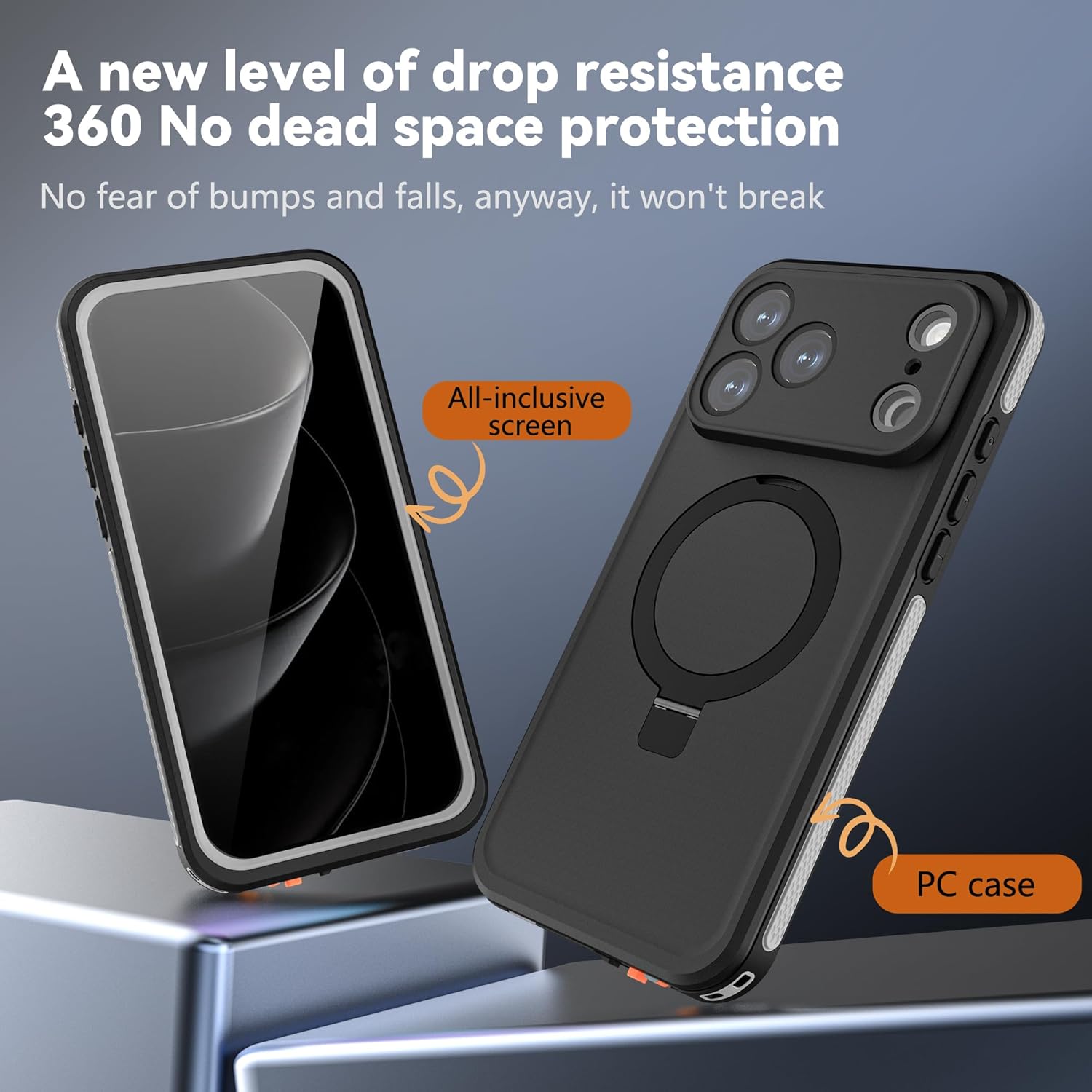 Hllhunkhe for iPhone 17 Pro Max Case, IP68 Waterproof Dustproof Case, [Built-in Screen Protector] [Invisible Kickstand] [Fit for Magsafe] Full Body Heavy Duty Rugged Phone Cover, Black