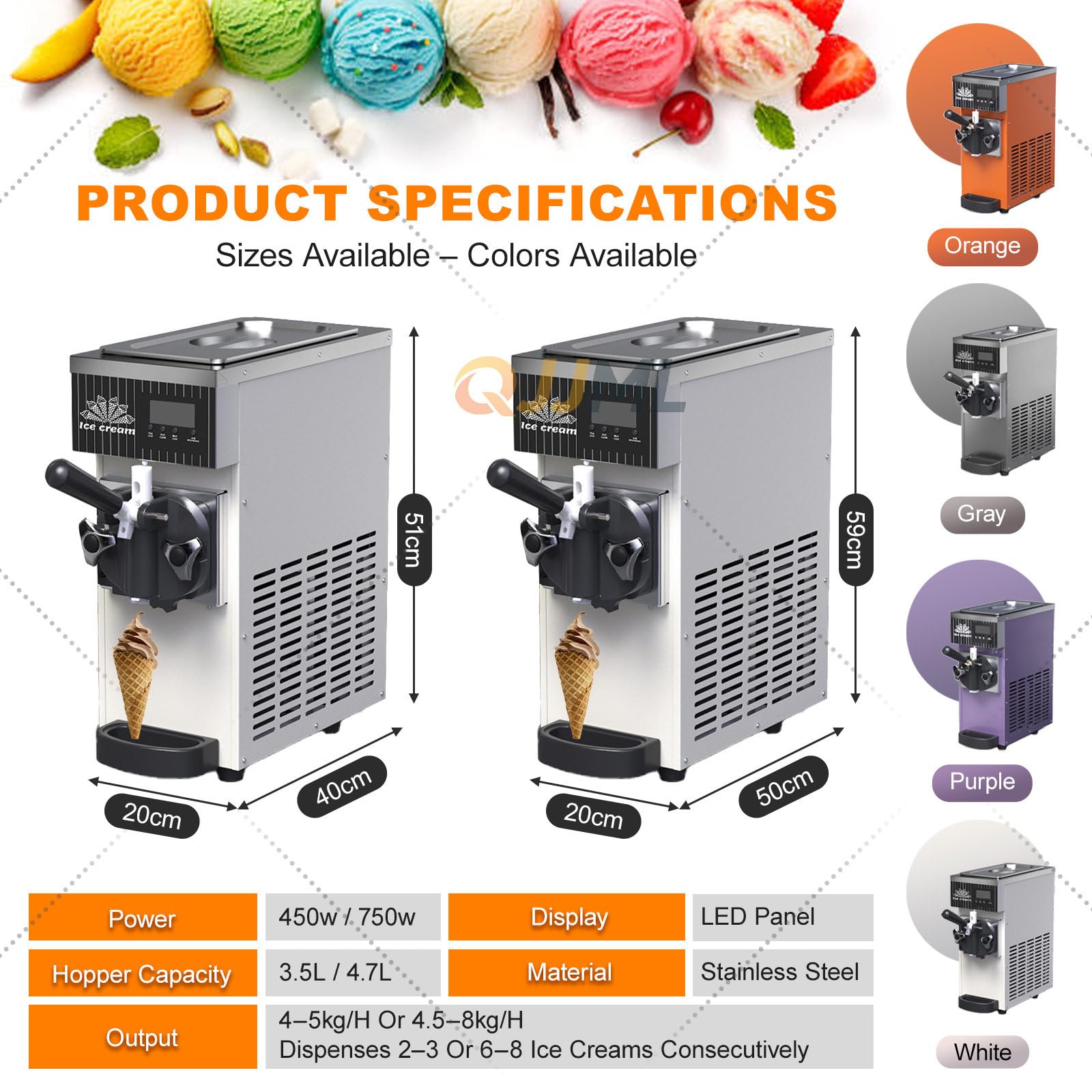 Máquina Comercial Helado Suave, Rendimiento 4-5 Kg/H O 4.5-8 Kg/H; Modelo De Sobremesa De Un Solo Sabor con Panel LCD Y Autolimpieza Un Solo Toque, Ideal para Helados En Espiral White-3.5L