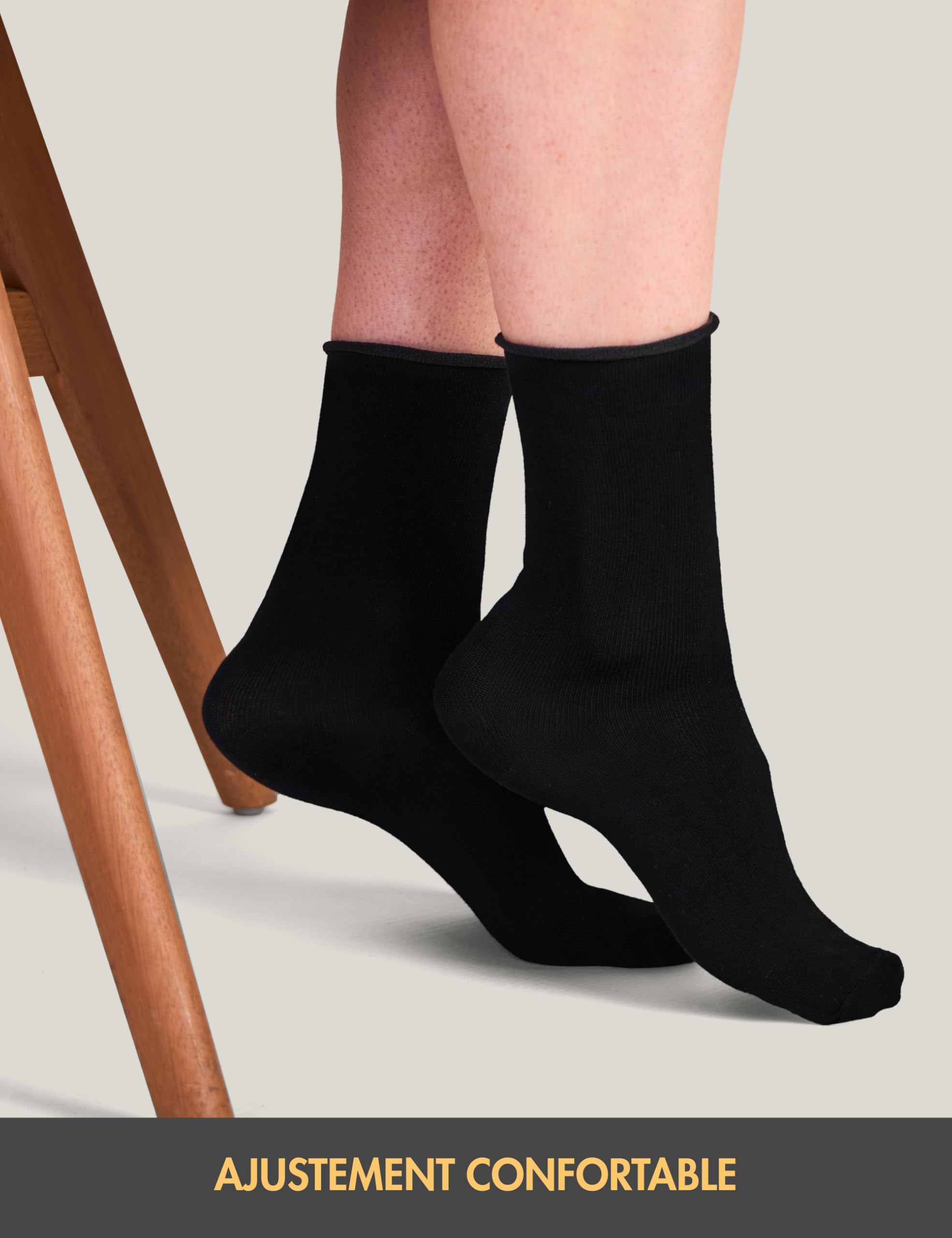 Basic Treasure 5 Paires Chaussettes Bambou Femme, Noir, sans Élastique