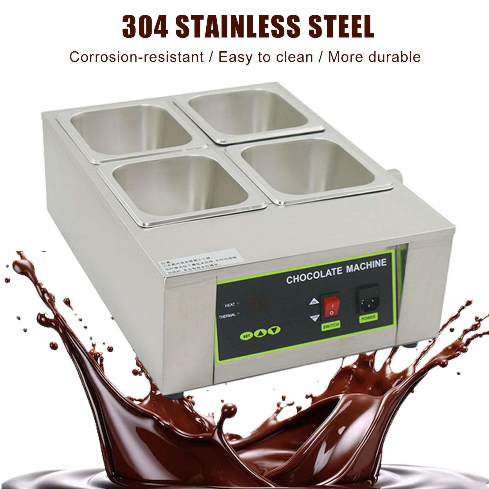 Machine De TempéRage Du Chocolat, Fondoir à Chocolat éLectrique Commercial, 17,6 Lb Professionnel Chauffé Pour Faire Fondre Le Beurre De Chocolat, 0 à 95 ℃ Un Seul Baril,2Cylinder