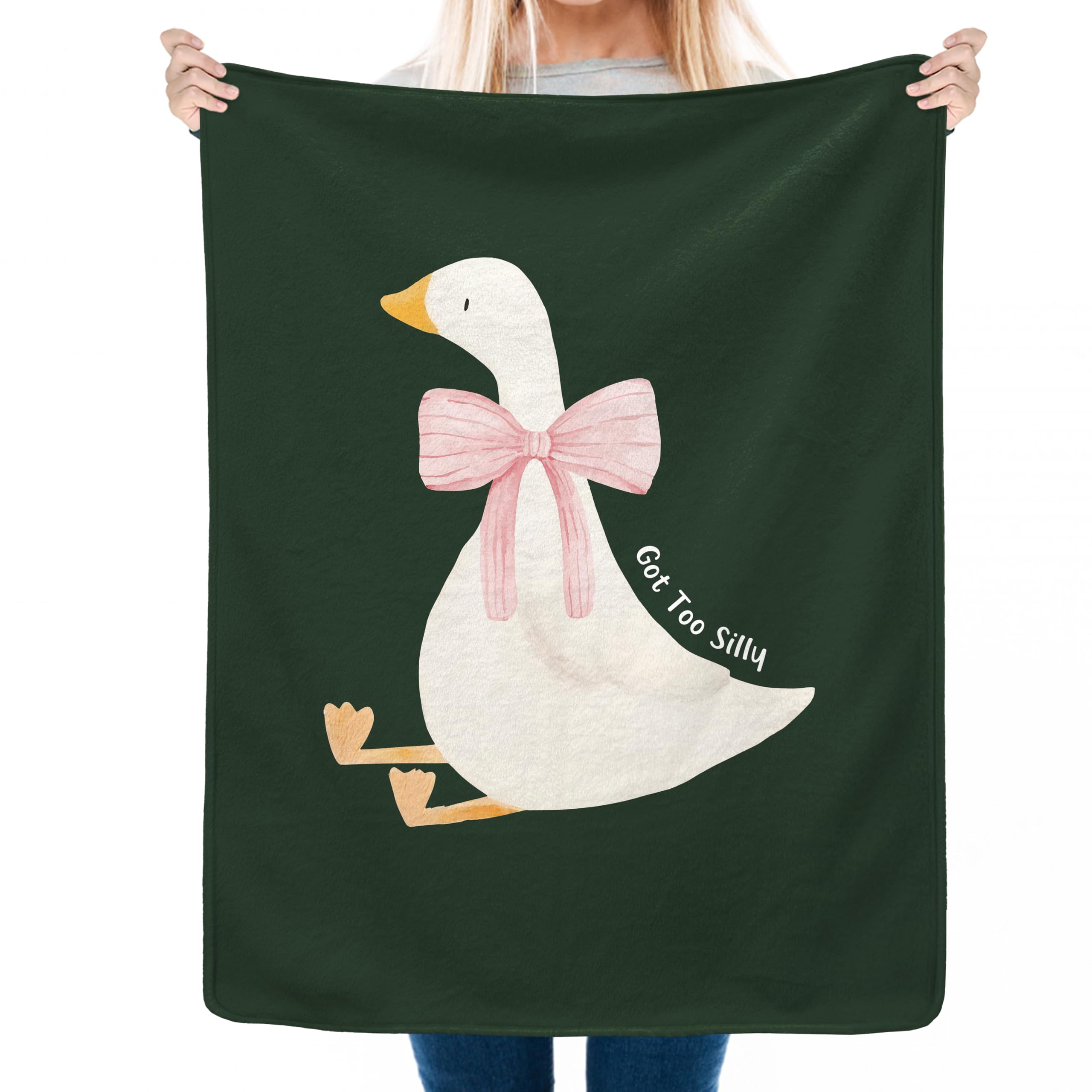 VRW Coquette Pink Bow Goose Kids Blanket, Dark Green Goose Nursery Throw Blanket Gifts for Girls Nursery Toddler Kids Room Bedroom Couch Bed Decor, 30x40 Inch