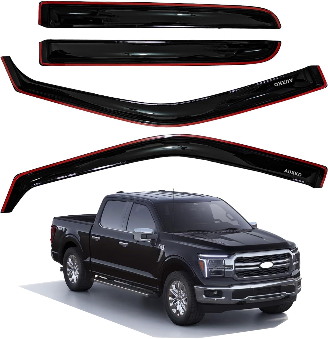 AUXKO in-Channel Window Rain Guards for 2015-2026 Ford F-150 & 2017-2026 F-150 Raptor F-250 F-350 F-450 F-550 SuperCrew. Easy-to-Install Rain Guards for Car Window Vent Visors Accessories for Truck