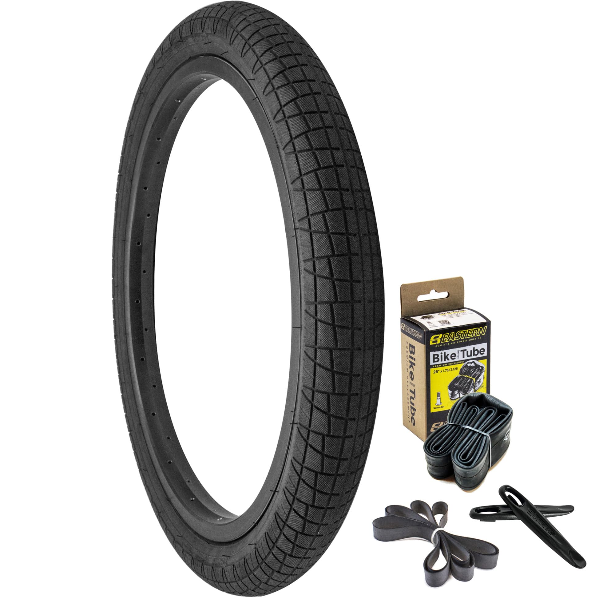 Eastern Throttle 100psi BMX Tyre Kits 20" x 2.2-2.4 - Versatile for BMX, Kids' Bikes, & Folding Bicycles, Multi-Color Patch (2.2" No Logo, 1 Pack With Tube)