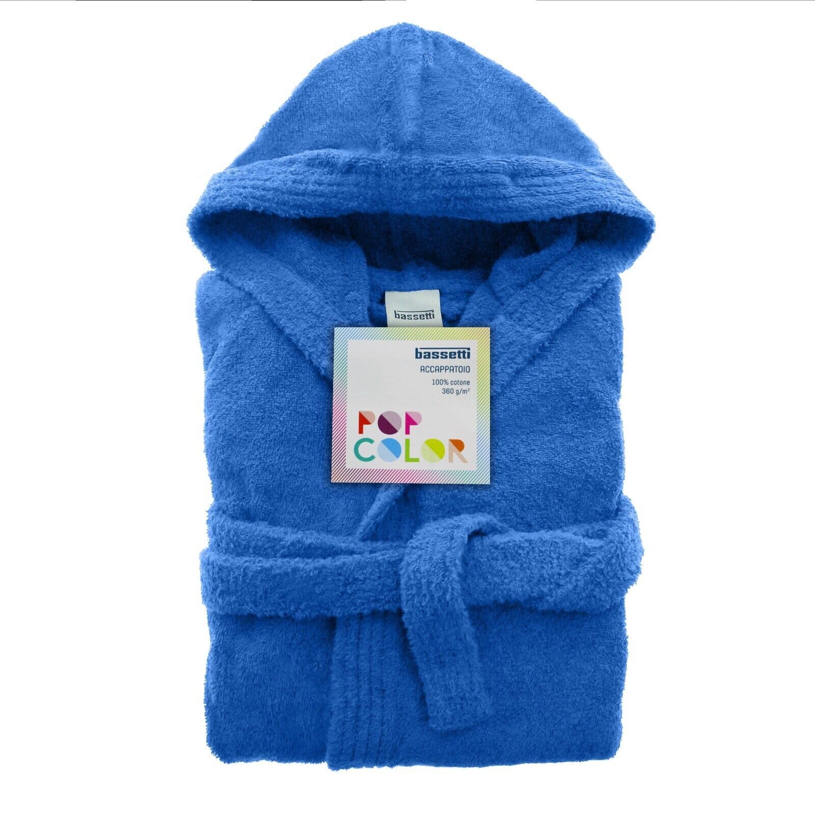 BASSETTI TIME Accappatoio Spugna con Cappuccio Uomo Donna da 360 gr/mq, Azzurro, S