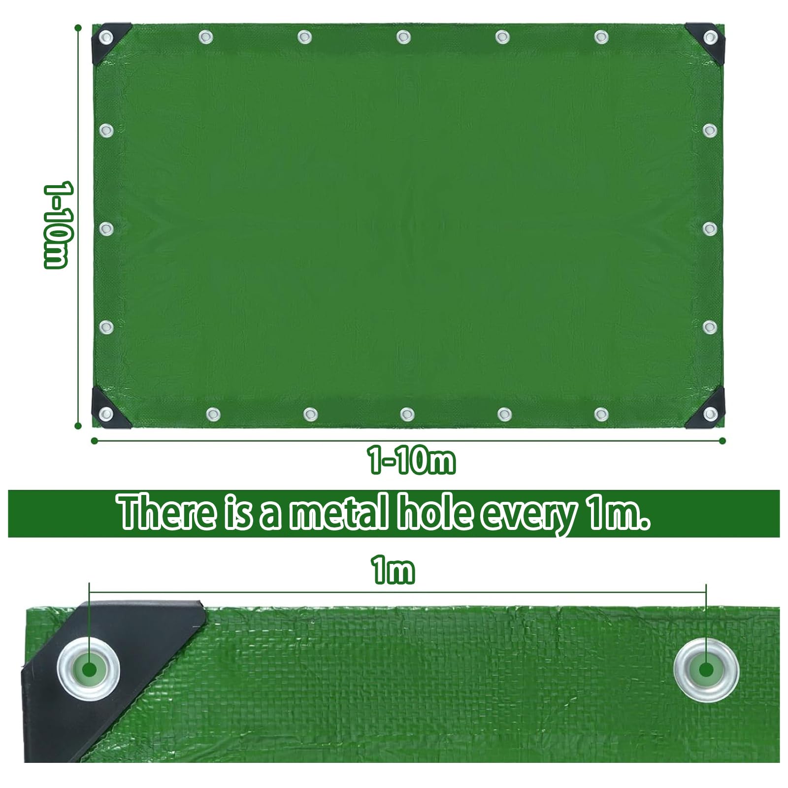 Wytrzymała, Wodoodporna Plandeka 200 x 340 cm Ochrona Przed Promieniowaniem Uv, Trwały, Odporny Na Rozdarcie, Mrozoodporny, Plandeka Wodoodporna, Plandeka Na Podłogę, Zielony