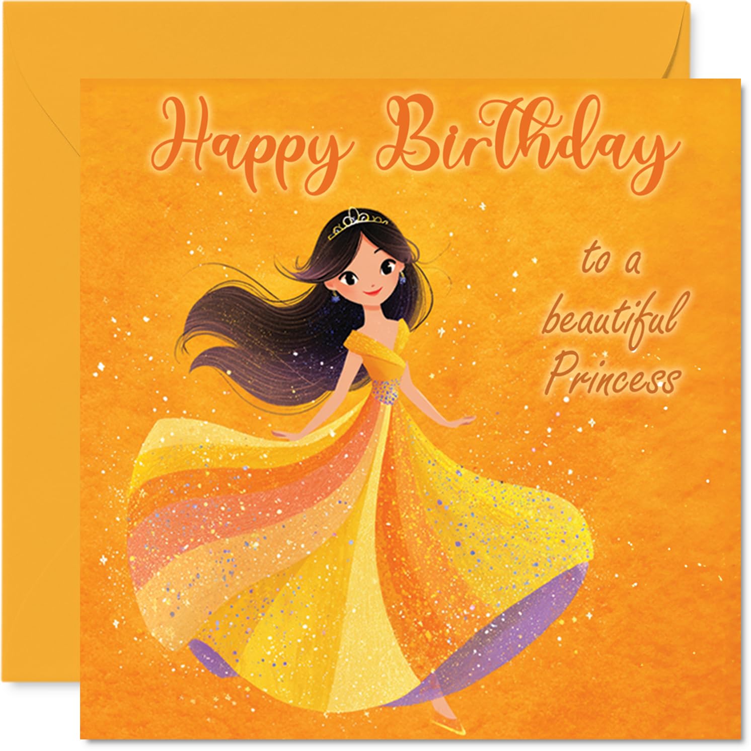 Birthday Card for Girls - Princess in Yellow - Happy Birthday Card for Step Daughter Goddaughter Sister Cousin, 145mm Female Greeting Cards