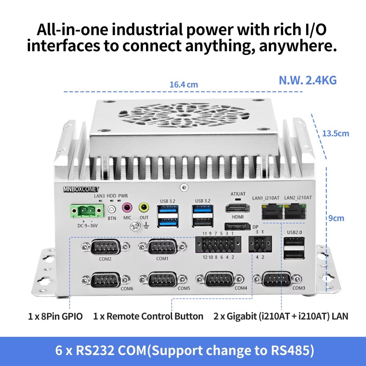 Industrie Mini PC Core i3-1235U, Firewall Netzwerk-PC, Aktive Kühlung für Stabilen Dauerbetrieb, DIN-Schiene, 2 x i210AT GbE LAN, Barebone, DC 9-36V Power Input